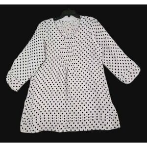 Namsar ~Woman Sz M~White Polka Dots 100% Linen Oversized Lagenlook Tunic Blouse